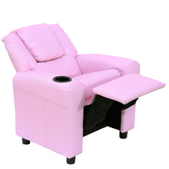 Kozy Kids Recliner Chair, PU Leather with Adjustable Backrest, Footrest, Padded Headrest, Pink