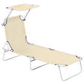 Kozy Outdoor Foldable Sun Lounger, 4 Level Adjustable Backrest Reclining Sun Lounger Chair with Angle Adjust Sun Shade Awning for Beach, Garden, Patio, Beige