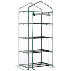 Outsunny 4 Tiers Mini Portable Greenhouse Plant Grow Shed Metal Frame Transparent Clear Cover 160H x 70L x 50Wcm | Aosom UK