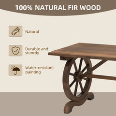 Kozy Wooden Garden Dining Table, Wagon Wheel Outdoor Coffee Table with 3 cm Wood Top for Patio, Balcony, Terrace, 110 x 60 x 65 cm, Carbonised Finish
