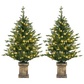 Kozy - Set of Two Artificial 4ft Christmas Trees, with Lights - Green