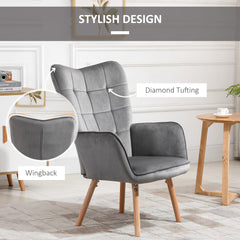 HOMCOM Plush Velveteen Armchairs: Tufted Wingback Duo for Lounging Luxury, Wooden Legs, Slate Grey