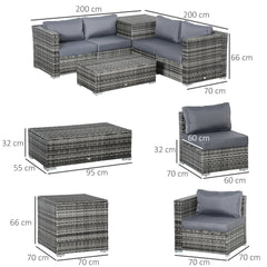 Kozy 6PC Rattan Corner Sofa Set Wicker 4 Seater Garden Storage Coffee Table Conversation Ottoman Outdoor Weave Furniture w/ Cushion Grey
