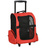 Kozy Pet Travel Backpack Bag Cat Puppy Dog Carrier w/ Trolley and Telescopic Handle Portable Stroller Wheel Luggage Bag (Red)
