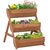 Kozy 3 Tier Raised Garden Bed Wooden Elevated Planter Box Kit, 66L for Flower, Vegetable, Herb, 65x75x78cm, Brown