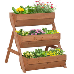 Kozy 3 Tier Raised Garden Bed Wooden Elevated Planter Box Kit, 66L for Flower, Vegetable, Herb, 65x75x78cm, Brown