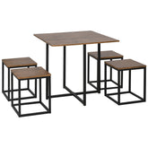 Kozy 5 Piece Dining Table and Chairs Set 4, Industrial Space Saving Table and Chairs with Metal Frame, Square Kitchen Table and Stools for Dining Room, Brown