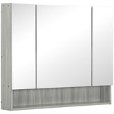 Kozy Bathroom Mirror Cabinet, Wall Mounted Storage Cabinet with Adjustable Shelves, 3 Doors and Cupboards, Grey