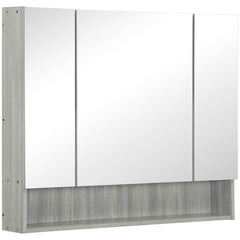 Kozy Bathroom Mirror Cabinet, Wall Mounted Storage Cabinet with Adjustable Shelves, 3 Doors and Cupboards, Grey