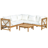 Kozy 6 PCS Elegant Wood Frame Outdoor Patio Dining Set w/ Cushions Coffee Table Garden Furniture Sofa Comfort Balcony Patio Cream White