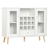 Kozy Modern Sideboard Storage Cabinet Kitchen Cupboard Dining Bar Server with Glass Doors, Drawer & 12-Bottle Wine Rack for Living Room, White
