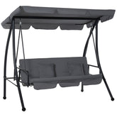 Kozy Outdoor 2-in-1 Swing Chair Lounger 3 Seater Garden Swing Seat Bed Convertible Tilt Canopy W/ Cushion, Dark Grey