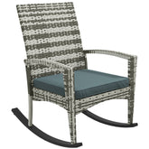 Kozy PE Rattan Garden Rocking Chair, Outdoor Rocking with Cushion, 160 KG Capacity Wicker Garden Armchair Rocker with Metal Frame for Patio, Porch, Balcony, Light Grey