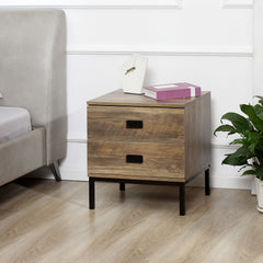 Kozy Retro Bedside Table, End Side Table with 2 Drawers, Metal Frame for Bedroom, Living Room, Coffee