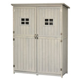 Kozy Wooden Garden Shed with Two Windows, Tool Storage Cabinet, Outdoor Double Door Organizer 127.5L x 50W x 164H cm, Grey