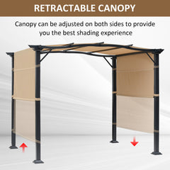 Kozy Outdoor Retractable Pergola Garden Gazebo with Two Adjustable Side Canopy Overhead Sun Shade Backyard Canopy Cover, Steel Khaki 2.96x2.45x2.3m