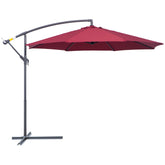 Outsunny 3(m) Garden Banana Parasol Hanging Cantilever Umbrella with Crank Handle and Cross Base for Outdoor, Sun Shade, Wine Red