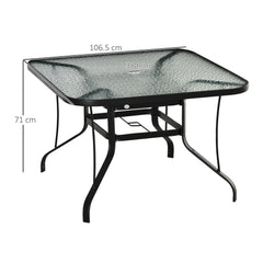 Kozy Square Outdoor Garden Dining Table with Parasol Hole, Tempered Glass Top, Steel Frame for Garden, Lawn, Patio, Black