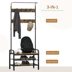 Kozy Coat Rack Stand Industrial hallway Shoe Rack Removable Hooks Metal Wood Hangers Storage Cabinet Rustic Brown 72L×34W×185H(cm)