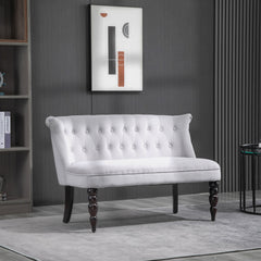 HOMCOM 2 Seat Sofa Lounger Couch with Wood Frame Button Tufts Carved Legs Vintage Design Compact Home Bedroom Loveseat, Grey | Aosom UK