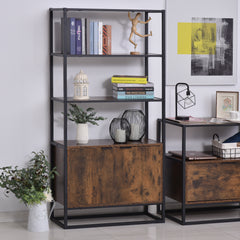 Kozy Industrial Bookshelf, Storage Shelf, Large Bookcase with 3 Open Shelves, Multifunctional Rack for Living Room, Office, Rustic Brown and Black