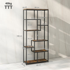Kozy - Seven-Tier Geometric Bookcase - Brown/Black