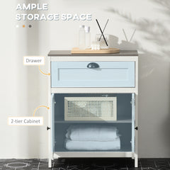 Kozy Bathroom Floor Cabinet, Freestanding Storage Cupboard with Drawer, Double Door Cabinet and Adjustable Shelf, White