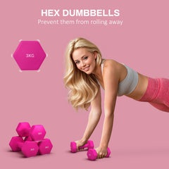 SPORTNOW 2 x 3kg Hexagonal Dumbbells Weights Set with Non-Slip Grip for Home Gym Workout, Pink | Aosom UK