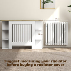 Kozy Radiator Cover with Open Storage Shelves, Vertical Slatted Cabinet Shelf Heater Cover for Living Room, Hallway, Medium, White (H: 83 / W: 124 / D: 19 cm)
