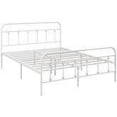 HOMCOM 4ft Double Platform Bed Frame with Underbed Storage Tall Headboard Steel Slat No Box Spring Needed Easy Assembly White