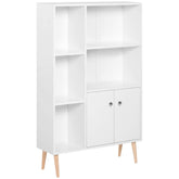 HOMCOM Open Bookcase Storage Cabinet Shelves Unit Free Standing w/ Two Doors Wooden Display White