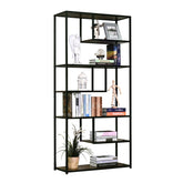 HOMCOM Wood Shelf Bookcase Industrial Style Stand 6-Staggered Shelf Living Room Display Rack Organiser | Aosom UK