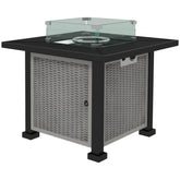 Outsunny Alfresco Ambiance: Rattan Gas Fire Pit Table, Smokeless with Glass Screen, Beads & Lid, Grey | Aosom UK