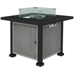 Outsunny Alfresco Ambiance: Rattan Gas Fire Pit Table, Smokeless with Glass Screen, Beads & Lid, Grey | Aosom UK