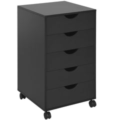 Kozy 5 Drawer Mobile Filing Cabinet, Vertical File Cabinet, Modern Rolling Office Storage Organizer Cupboard, Black