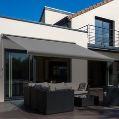 Outsunny Cassette Electric Motorised Manual Awning Door Window Patio Canopy Retractable Sun Shade w/ R/C, 300x250cm Grey