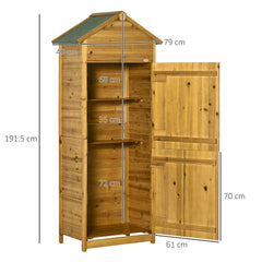 Kozy Wooden Garden Storage Shed Utility Gardener Cabinet w/ 3 Shelves and 2 Door, 191.5cm x 79cm x 49cm, Natural wood effect