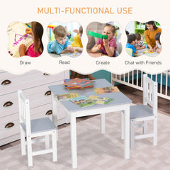 Kozy Kids Table and Chair Set 3 Pieces Toddler Preschoolers Desk with 2 Chairs for Indoor Study Rest Snack Time Grey