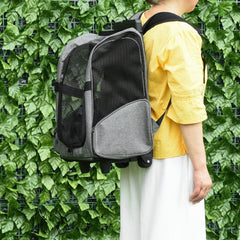 Kozy Pet Travel Backpack Bag Cat Puppy Dog Carrier w/ Trolley and Telescopic Handle Portable Stroller Wheel Luggage Bag (Grey)