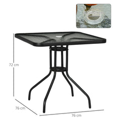 Kozy Square Garden Dining Table with Tempered Glass Top & Umbrella Hole, 76 x 76 cm