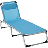 Kozy Foldable Outdoor Sun Lounger, Reclining Lounge Chair Camping Bed Cot with Pillow 4-Level Adjustable Back Aluminium Frame, Blue