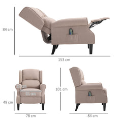 Kozy Heated Massage Reclining Armchair Thick Sponge Padded Linen Upholstery Metal Wood Frame Home Luxury Relaxation Beige