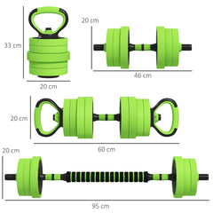 SPORTNOW 4-in-1 Adjustable Weight Dumbbells Set, Used as Barbell, Kettlebell, Push up Stand, Free Weights Set for Home Gym Training, 20KG | Aosom UK