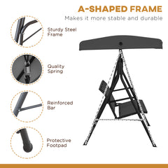 Kozy Three-Seater Garden Swing Chair, with Canopy - Black