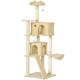 Kozy 180cm Large Cat Tree Tower with Sisal Scratching Posts, Condos, Plush Perches, Hammock, Ladder, Beige