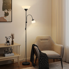 Kozy - LED Floor Lamp for Living Room, 180cm Tall Standing Lamp, Mother and Child Uplighter with Adjustable Gooseneck, Black