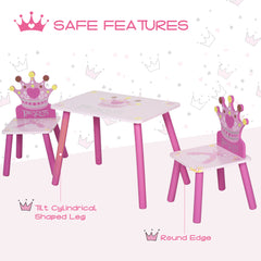 Kozy 3 Pcs Kids and Table Chair Set Princess & Crown Theme Home Furniture Pretty Gift 2-4 Years Pink
