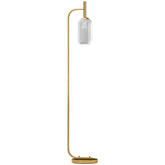 Kozy - LED Floor Lamp for Living Room with Glass Lampshade, Modern Standing Lamp with Foot Switch, Adjustable Brightness, 2700K for Bedroom, Gold Tone