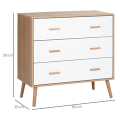 Kozy Chest of Drawers with 3 Drawers, Bedroom Cabinet, Storage Organizer for Living Room, White and Natural