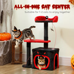 Kozy - Cat Tree, Gothic Cat Tower with Scratching Posts, Cute Condo, Coffin Platform, Bed and Spider Toy, Halloween